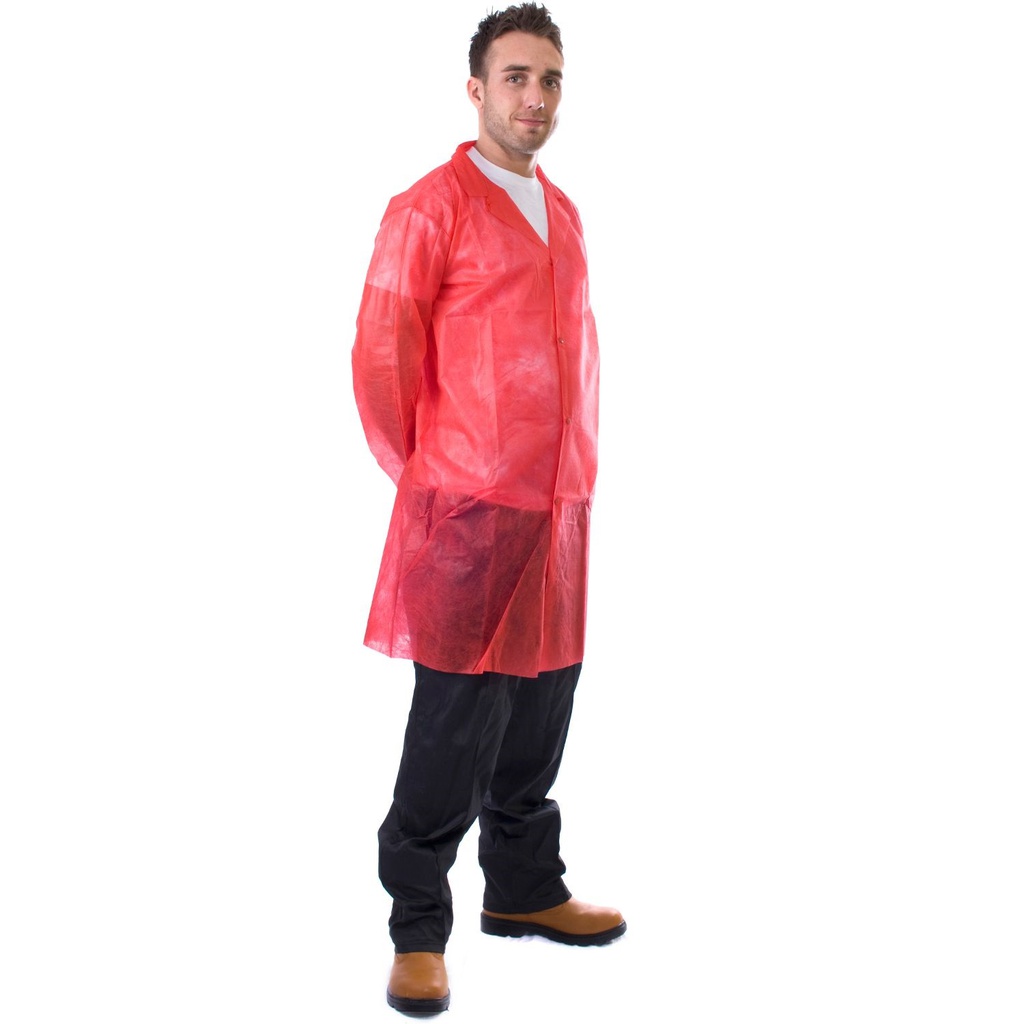 NONWOVEN DISPOSABLE COAT WITH POPPERS RED (171215) Eurox Workwear