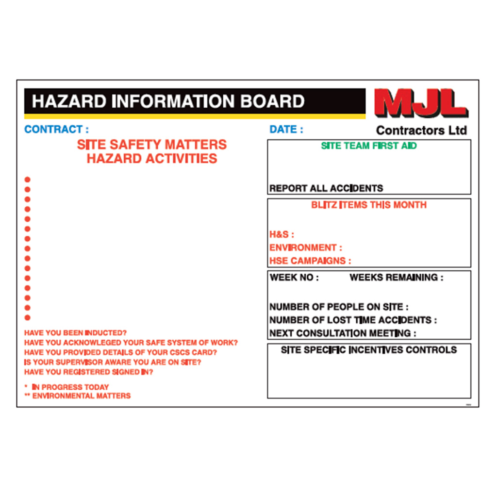 MJL HAZARD INFORMATION BOARD FFS 102- 841 X 594MM 3MM COMPOSITE
