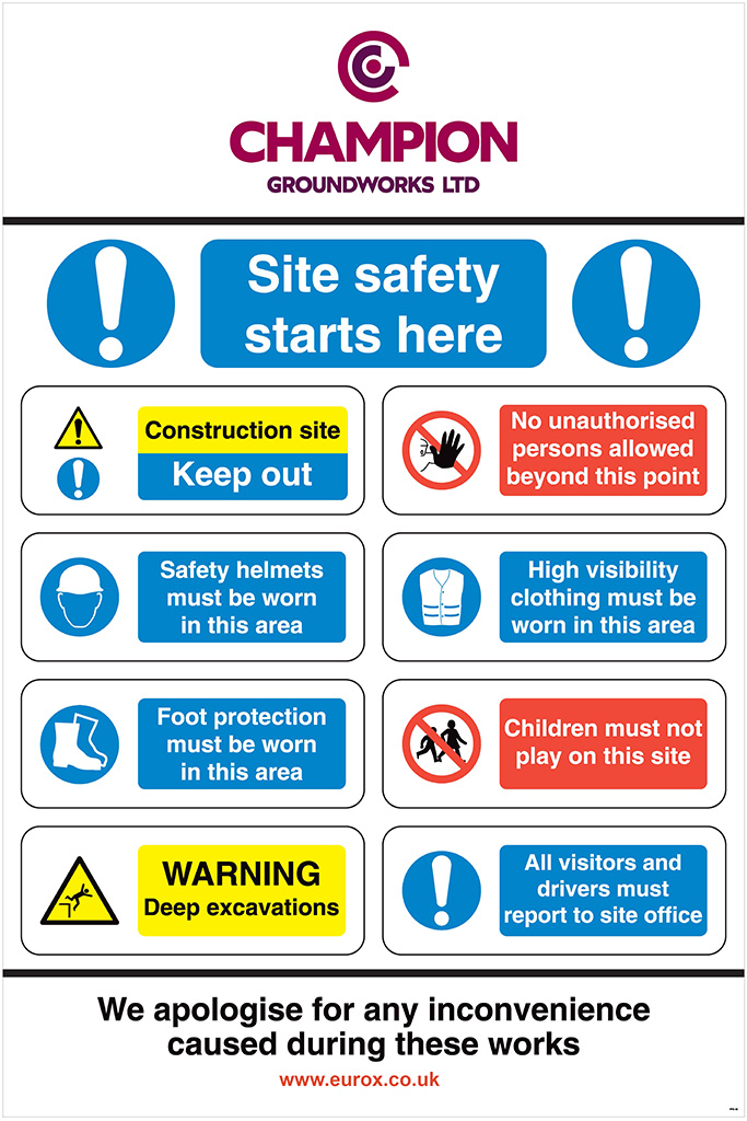 CHAMPION SITE SAFETY SIGNS FFS40 800 X 1200MM 4MM CORREX