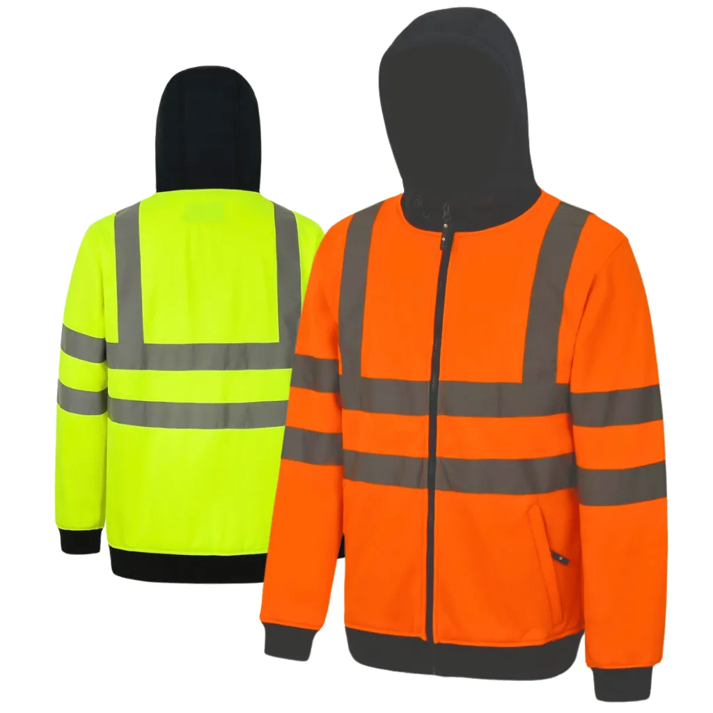 [SS071] AQUA HI VIS FULL ZIP HOODED SWEATSHIRT EN ISO20471