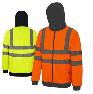 [SS071] AQUA HI VIS FULL ZIP HOODED SWEATSHIRT EN ISO20471
